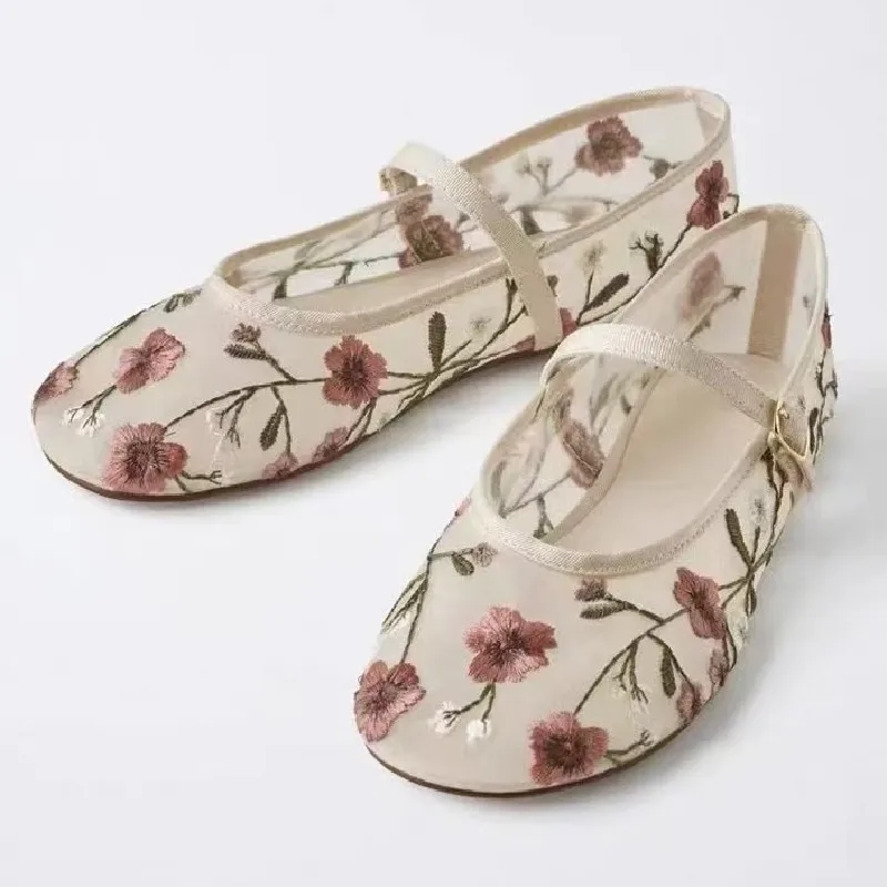 Embroidery Abaya - Elegant Flowers Embroidered Brand Ballet Flats