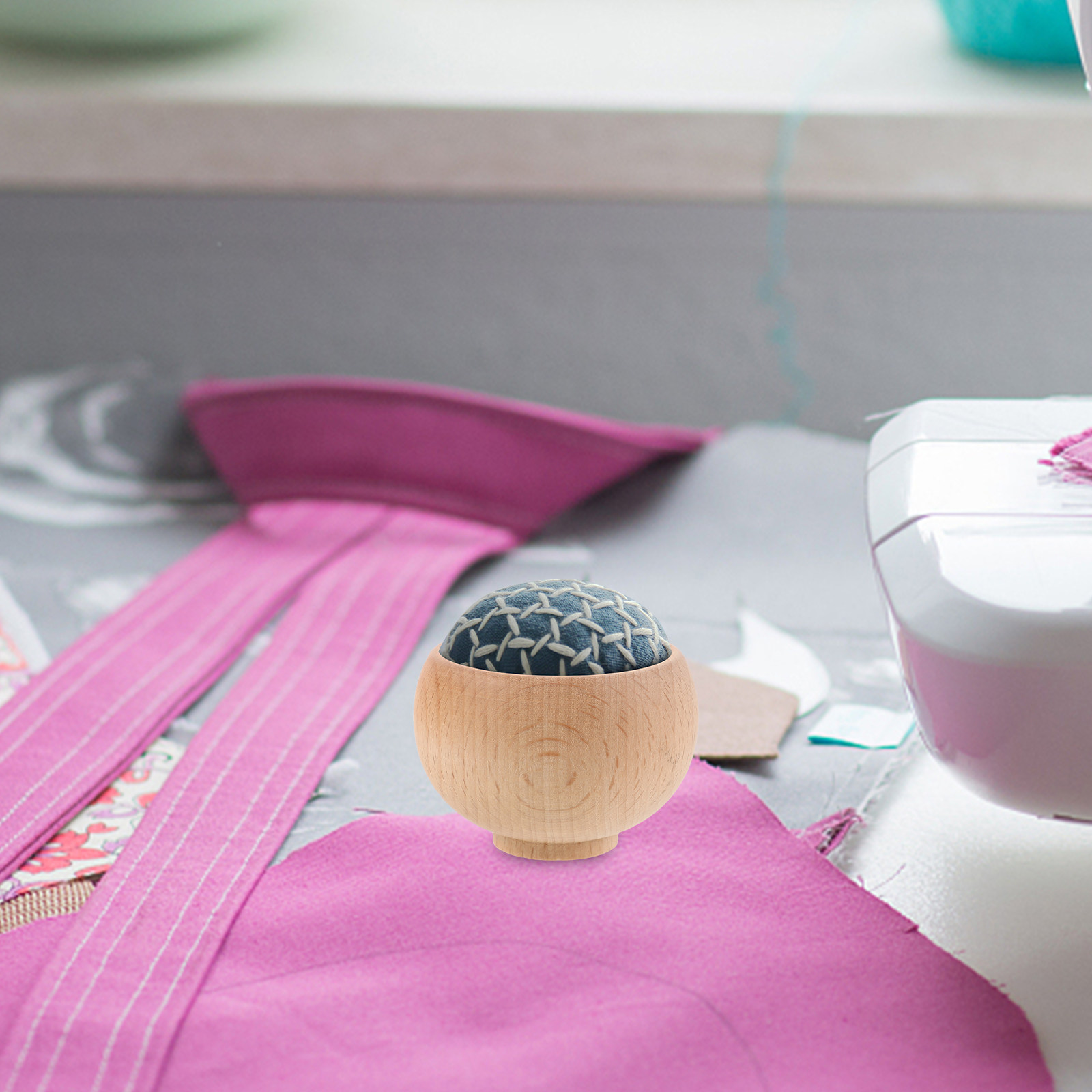 Embroidery Needle - 4Pcs Minimalist Wooden Pincushion Bowl Natural