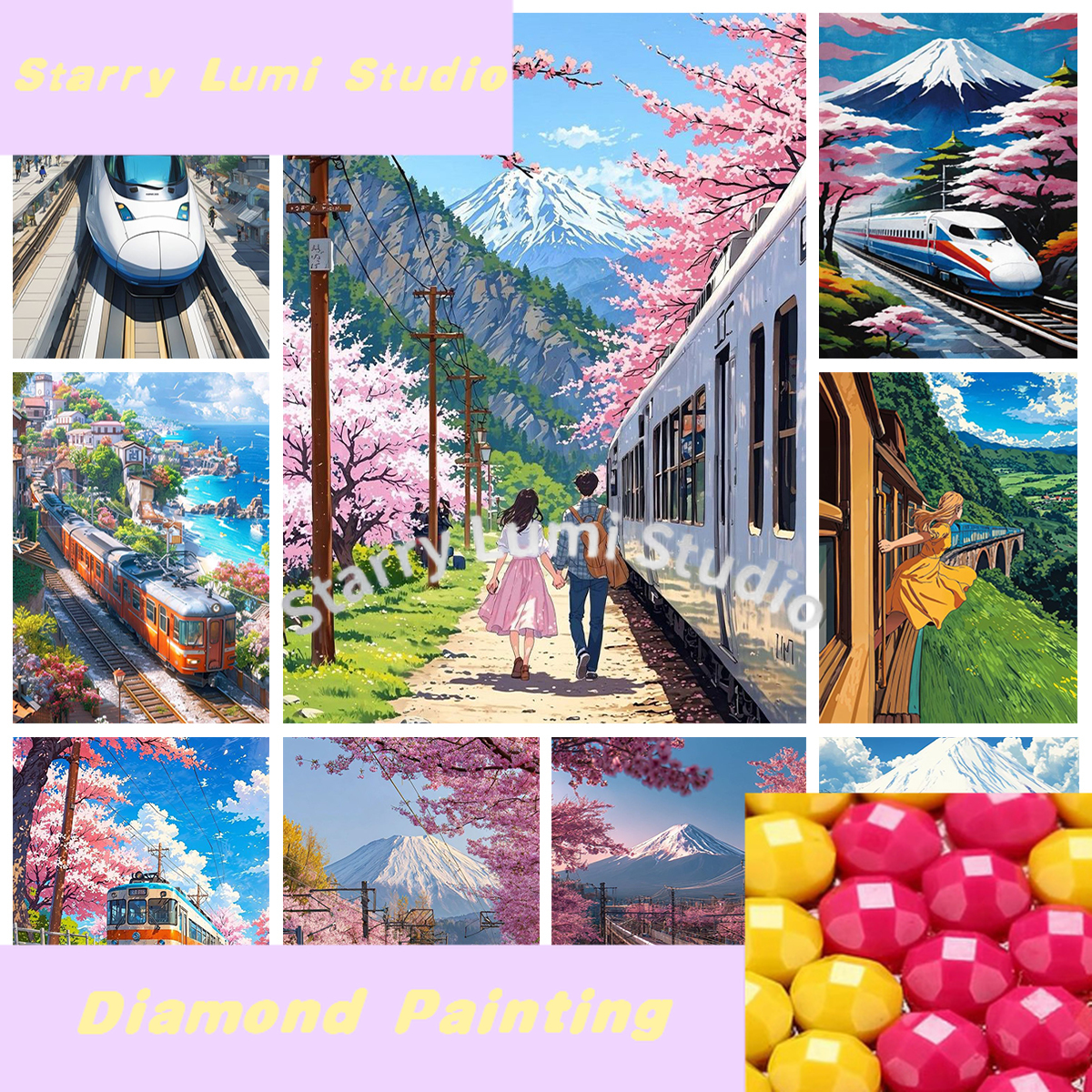 Embroidery Free Pattern - Japan Shinkansen 5D Diamond Painting Cherry