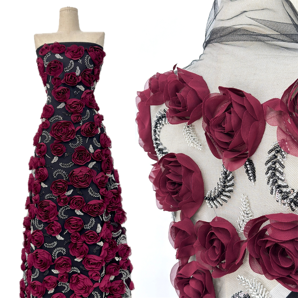 Embroidery Net Dress - High quality,Beads With 3D Flowers,Decal, Embroidery
