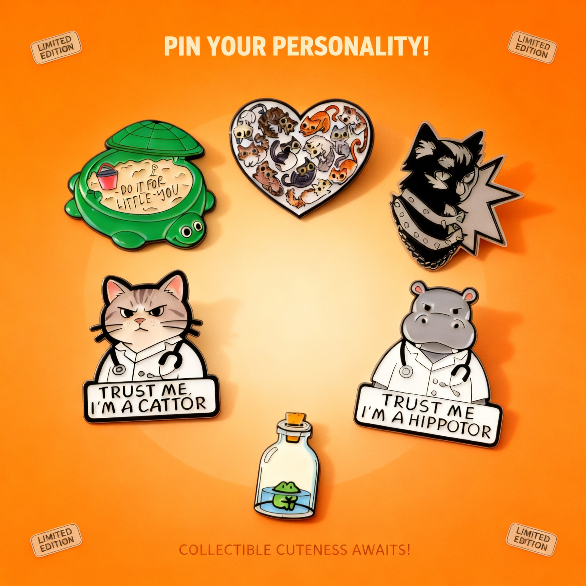 Embroidery Illustration - Cute Cat Doctor Enamel Pin Cartoon