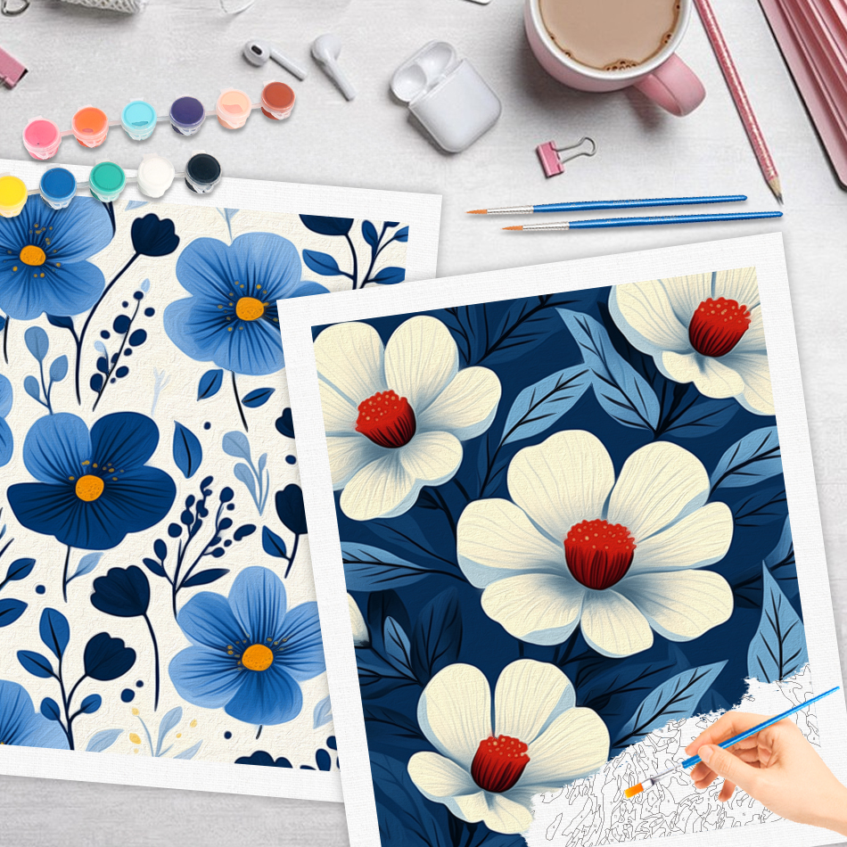 Embroidery Translate - RUOPOTY Simple Painting By Numbers blue