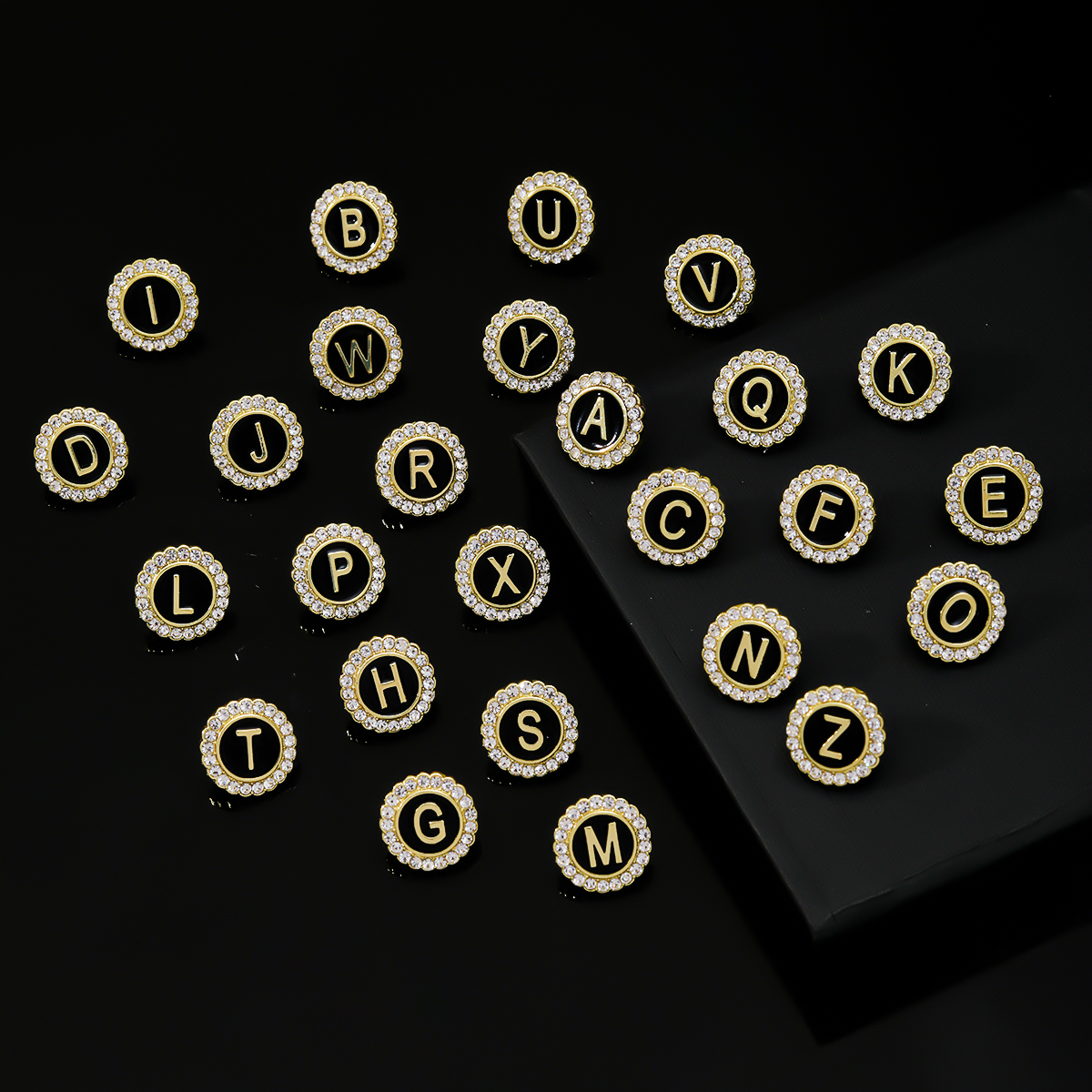 Embroidery Letter M - Shiny 26 Alphabet Crystal Round Pins