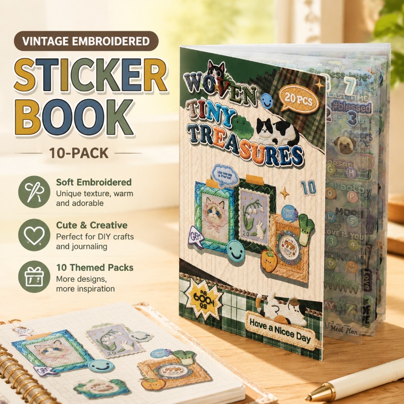 Embroidery Journal Book - Simulated Embroidery Sticker Book Daily Retro