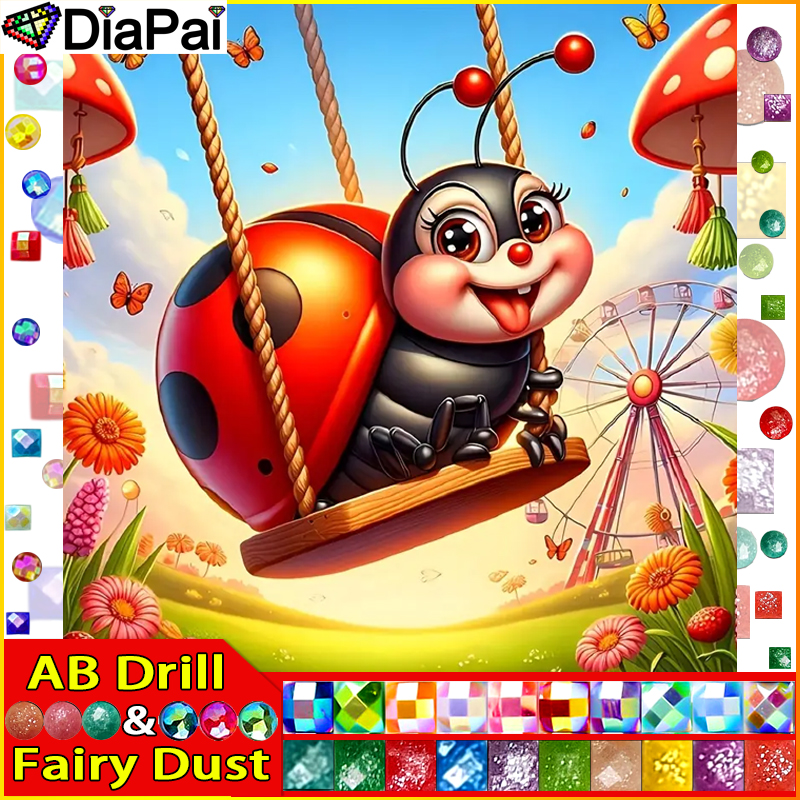 Embroidery Lady Bug - DiaPai Fairy Dust AB Diamond Painting