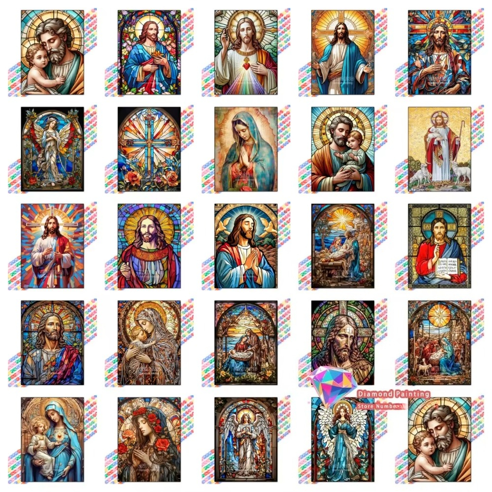 Embroidery Kit Set - 1PC frameless Easter Jesus Square Round