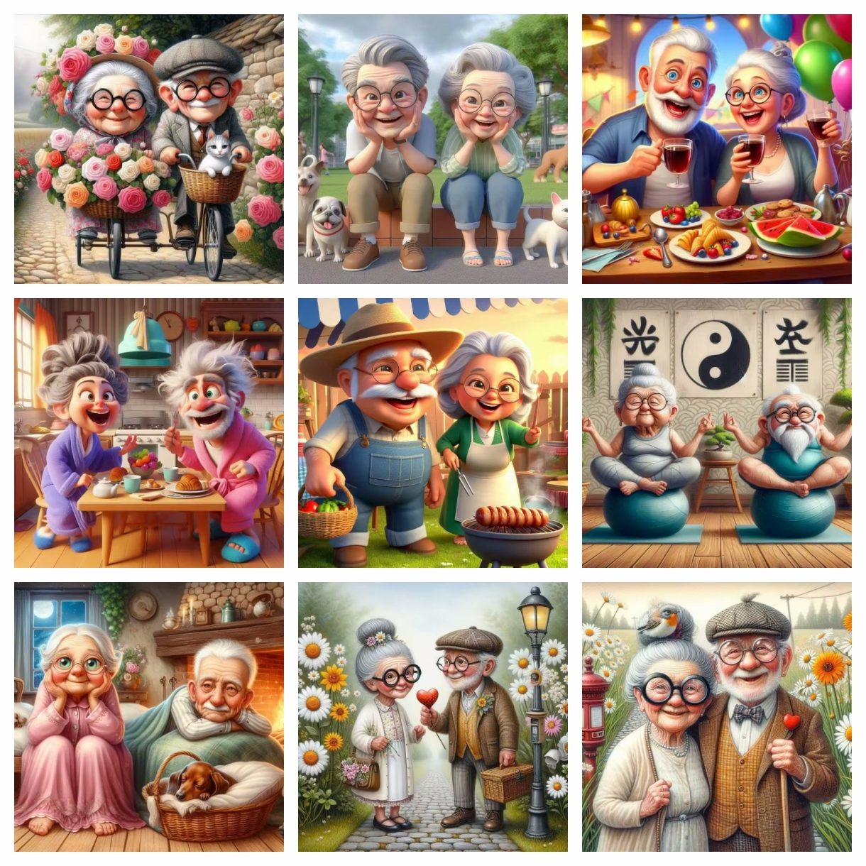 Cartoon Happy Old Couple 5D Fu - đánh giá và giá Embroidery Kit Set