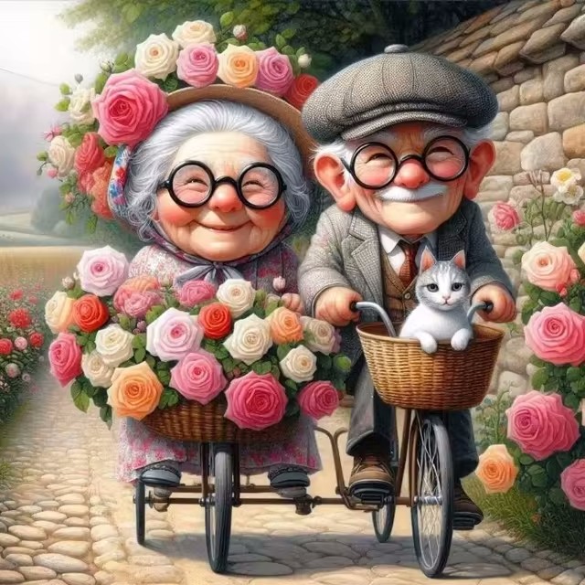 Cartoon Happy Old Couple 5D Fu - đánh giá và giá Embroidery Kit Set