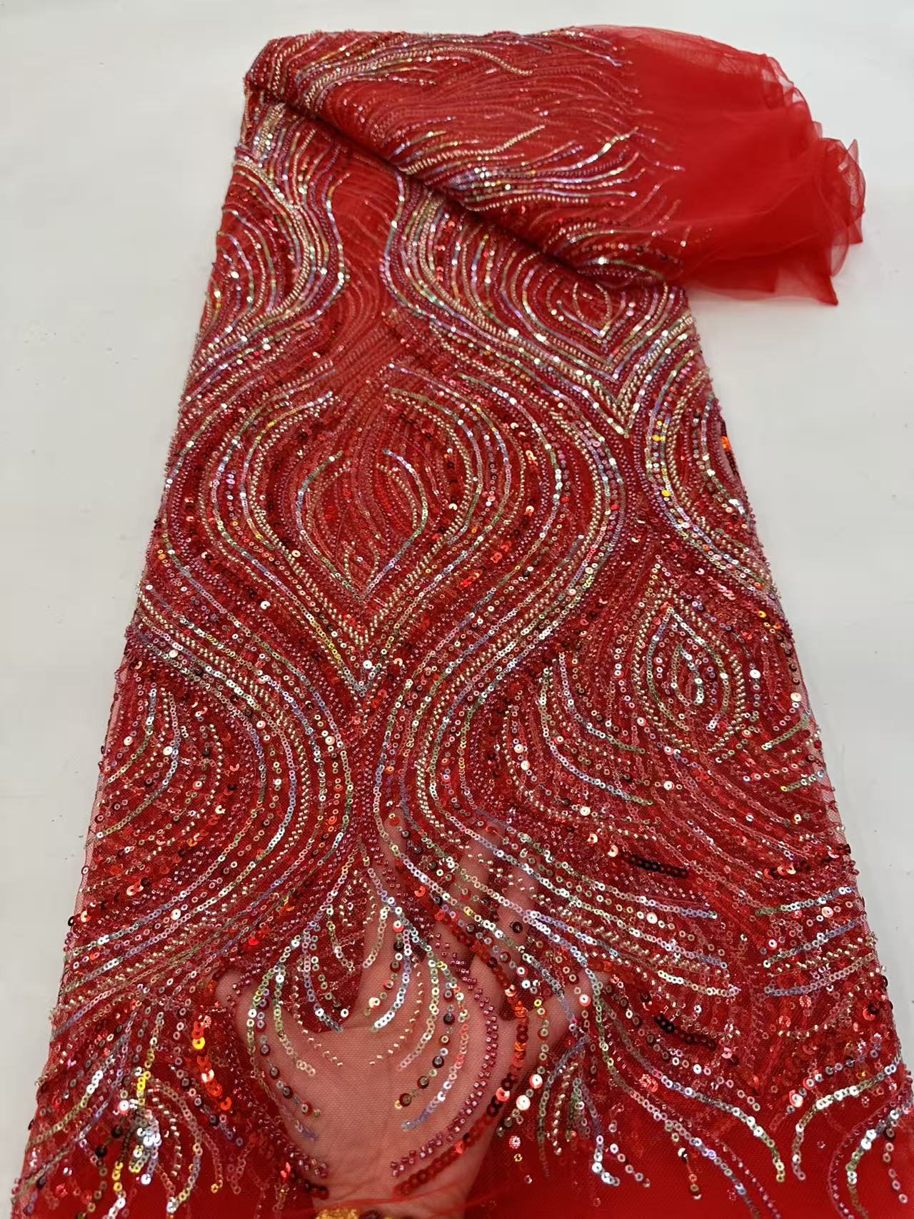 Luxury Red African Beaded Mesh - đánh giá và giá Embroidery Net Dress