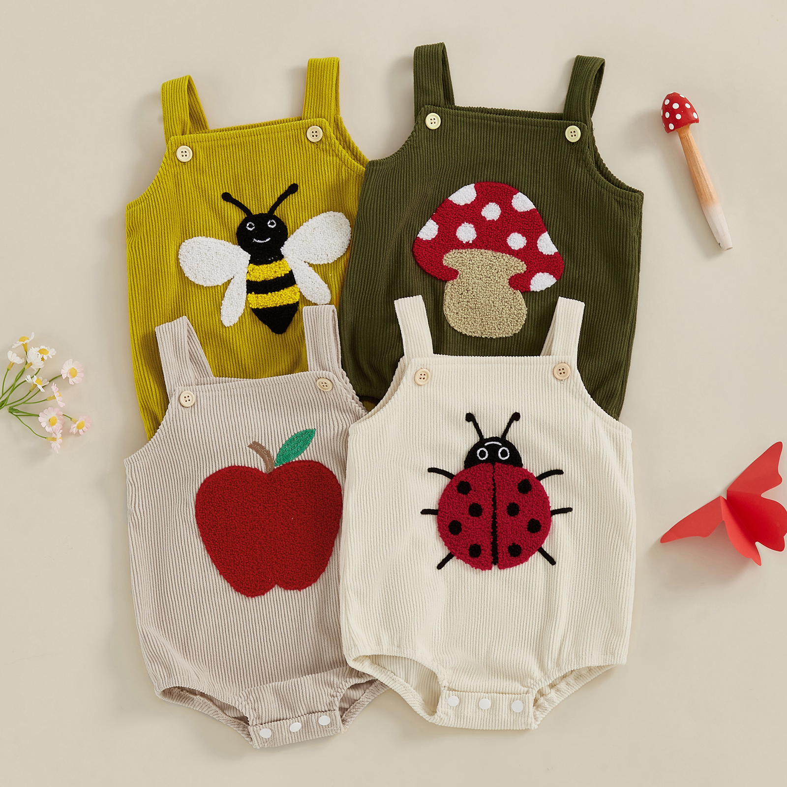 Cute Baby Corduroy Romper Slee - đánh giá và giá Embroidery Lady Bug
